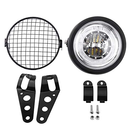 Qiilu 6.5 " Cubierta lateral del soporte de parrilla del faro LED de linterna de motocicleta con soporte para Cafe Racer