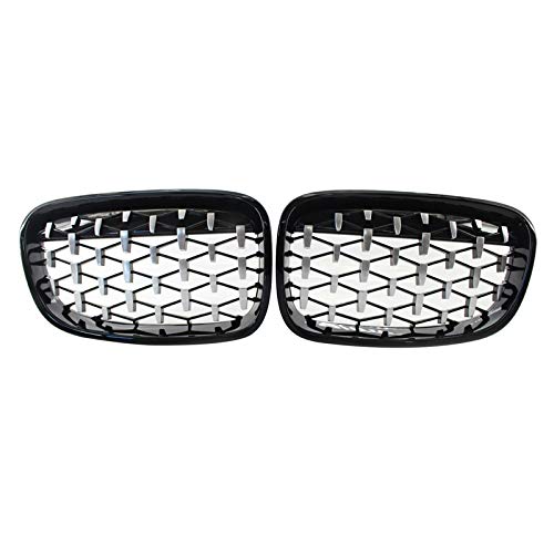 Rejillas Delanteras Griglie del Radiatore Anteriore per Auto Griglia Da Corsa Anteriore In ABS Stile Diamante per-B-MW F20 F21 1 Serie 2011-2014 Argento + Nero