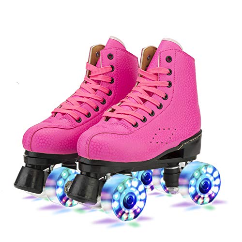 San Qing Patines De Rodillos Double Fila 4 Ruedas De Goma Patines De Cuero Clásico Patines para Rodillos Al Aire Libre para Exteriores Patines para Mujer para Mujer,Rosado,42