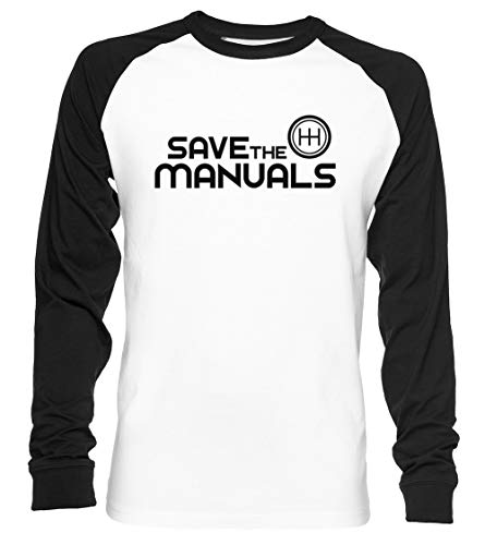 Save The Manuals Unisex Camiseta De Béisbol Manga Larga Hombre Mujer Blanca Negra