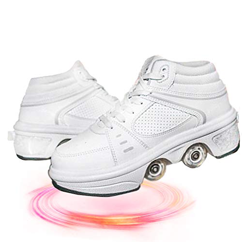 SCDXJ Patines En Línea De Nuevo Diseño, Patines De Patines De Ruedas Ajustables, Adecuados para Adultos Y Niños,White-EUR40