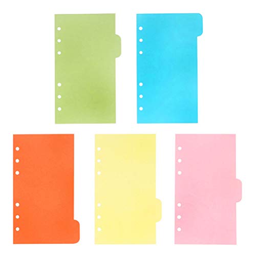 STOBOK A6 Binder Index Dividers,6 hoyos color Separadores de Índice Página Pestaña Planificador de cuaderno Tarjetas Papelería escolar, 5 colores, 30 hojas