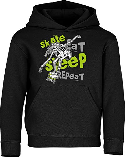 Sudadera con Capucha: Skate Eat Sleep Repeat - Skater Pulóver - Regalo Niños Niño Niña Skateboard Monopatín Mono Patinar Cumpleaños Navidad Sweater Hoodie Jersey Outdoor Deporte Sport (164)