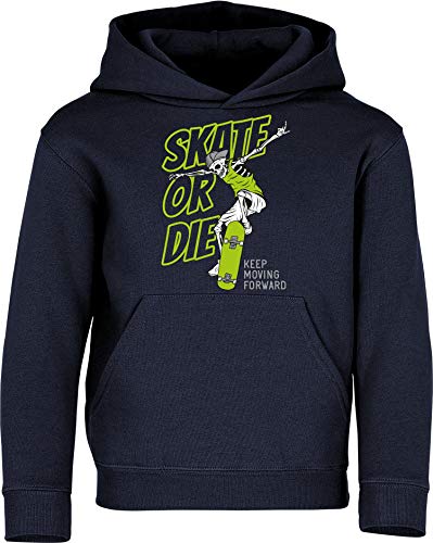 Sudadera con Capucha: Skate or Die - Skater Pulóver - Regalo Niños Niño Niña Skateboard Monopatín Mono Patinar Cumpleaños Navidad Sweater Hoodie Jersey Outdoor Deporte Sport (Azul 140)