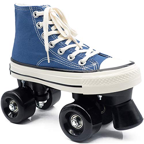 SummarLee Patines Cuádruples para Mujer, Patines de Lona Azul Cielo para Interiores y Exteriores, Patines Street Fast de Doble Fila para Niños,Black Wheel,37