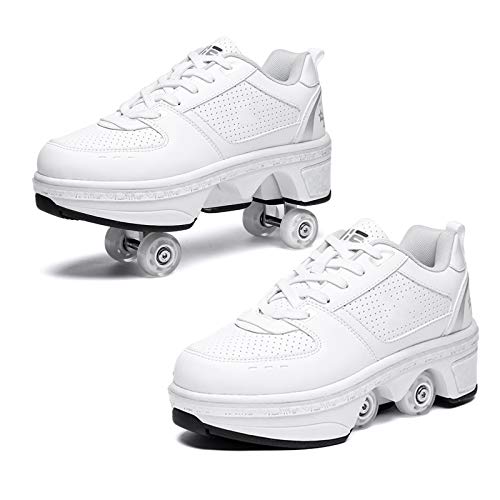 T-XYD Zapatillas Quad Roller Skates para Mujer Zapatas de polea Invisible 2 en 1 con luz LED Zapatos de Patinaje de Doble Fila deformables Ajustables para Deportes Casuales al Aire Libre,36