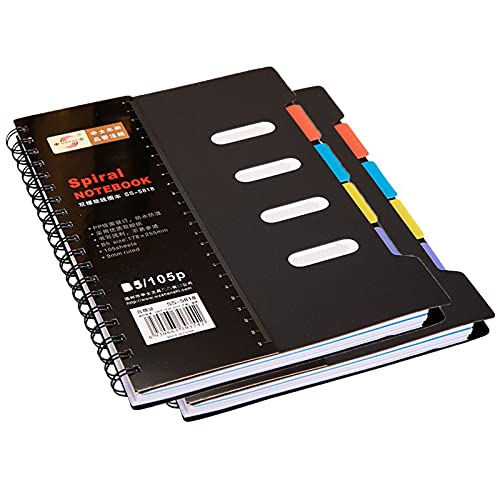 TOPLDSM Cuaderno Espiral con pestañas, Cuadernos rayados, Cuadernos rayados con separadores de Colores, 210 páginas, planificador de Notas de Tapa Dura para Material Escolar y de Oficina,A6,2 Pcs