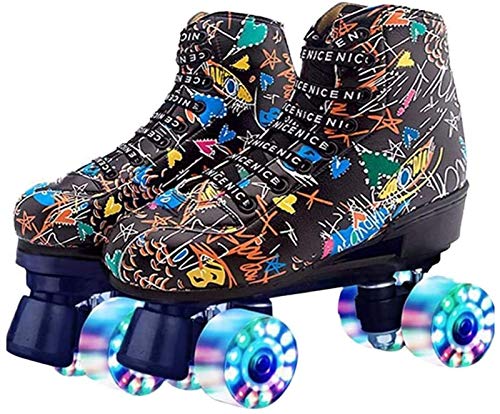 TXGZ Patines de Rodillos de Doble Fila - Patines de Rodillos cómodos Material de Cuero PU Microfibra, Patines de Cuatro Ruedas para Principiantes Adolescentes para Mujer, niñas y niños