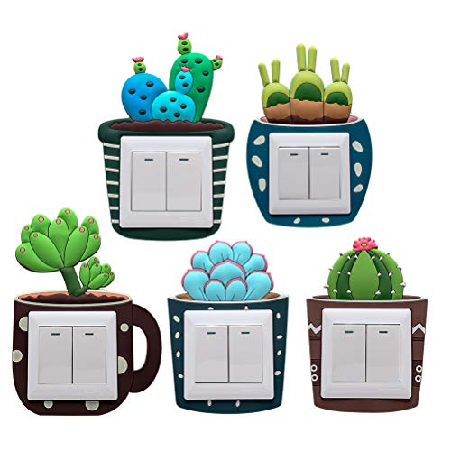 VOSAREA 5pcs Vinilos para Interruptores de la Luz en Forma de Cactus Pegatinas Decorativas de Pared para Habitacion (Patrón Aleatorio)