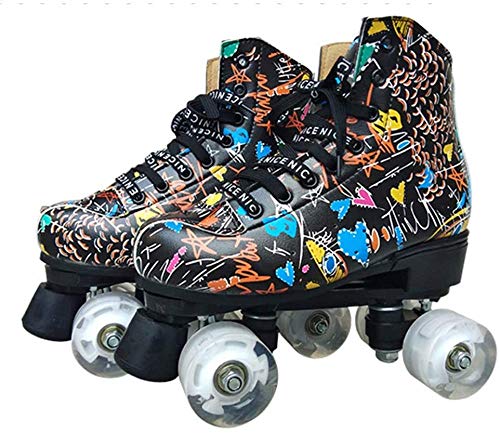 WEDSGTV Graffiti Patines De Ruedas Patines De Doble Línea Mujeres Hombres Adultos Zapatos De Patinaje De Dos Líneas con Ruedas Blancas De PU 4,Black-38