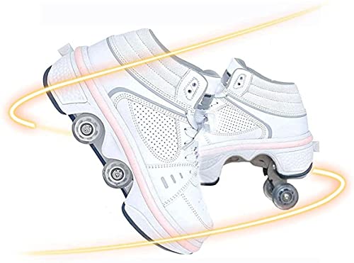 WSZMD Patines De Rodillos Junior, 2 En 1 Patines De Rodillos Desmontables, Carga Incorporada, Deformado En Un Segundo, ¡Puede Caminar Y Deslizarse! con Luz Led,White-35