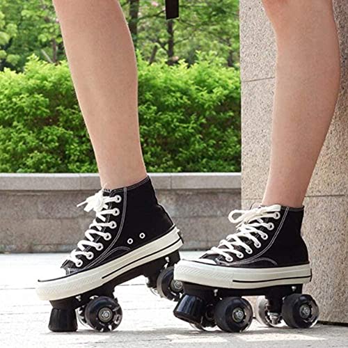 XRDSHY Lienzo Alto Skate Rolling Shoes LED Rollerskates Outdoor Quad Patines Discorollador para Niños/Niñas/Adolescentes,Black-41