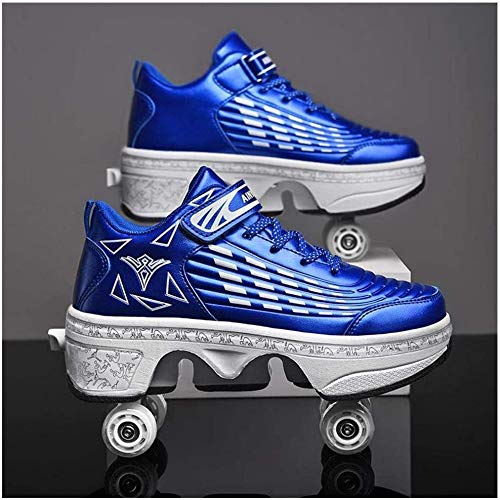 XRDSHY Rodillos Mujeres Quad Rolling Shoes Roller Patines Rodillos Niños Zapatos Deportivos Patines En Línea Ajustable 2-en 1 Zapatos Multiusos,Blue-41