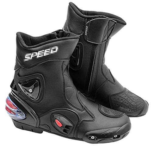 YMXYMM Botas de Moto para Hombres,Botas de Motociclista Impermeables Antideslizantes,Zapatos cómodos de Tobillo Alto,para Botas Deportivas blindadas para Scooter de Servicio Pesado,Black-43