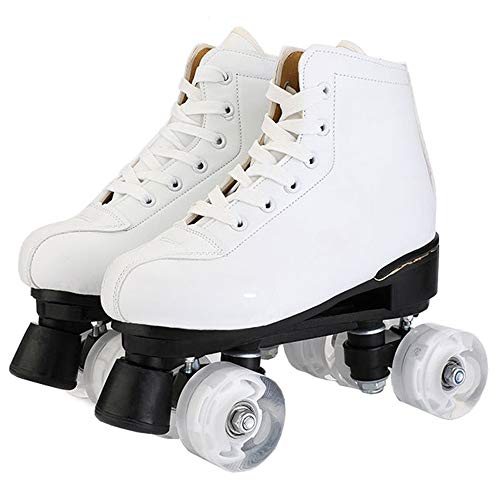 YSTHEZ Patines de Rodillos de Rueda Flash, Patines de Rodillos con luz LED Doble Línea Patines 4 Ruedas Zapatos de Patinaje para Mujer para Hombre para Adultos al Aire Libre,Blanco,40