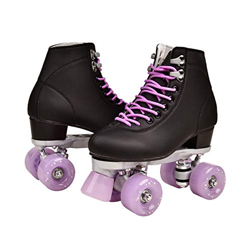 Zapatos Patines Adulto Mujeres al Aire Libre de la PU de 4 Ruedas de Patines de línea Doble de Derby del Rodillo señora Patines Patines (Color : Purple Wheels, Size : US/8.5)