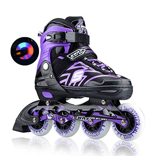 ZCRFY No Fear Kids Patines En Línea Calcetín Extraíble Pedestal Ajustable,PurpleA-S