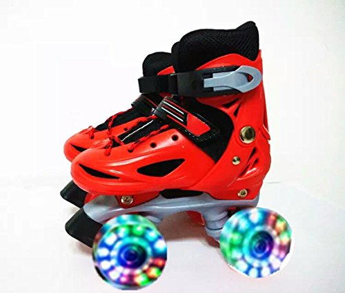 ZCRFY Patines para niños y niñas, dos líneas, doble fila, 4 ruedas, ajustables en línea, para niños y principiantes, zapatos de patinaje flash de 2 a 12 años, rojo