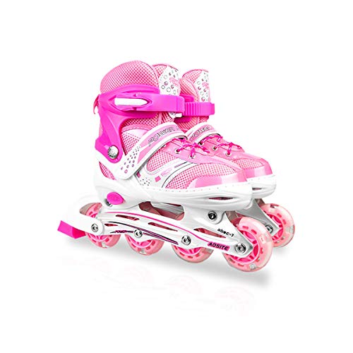 Zeroall Patín en Línea para Niños y Adolescentes Patín de Ruedas 4 Tamaño Ajustable Roller Blades con Luminoso LED Ruedas Excelentes Regalos para Muchachos Chicas(Rosa)