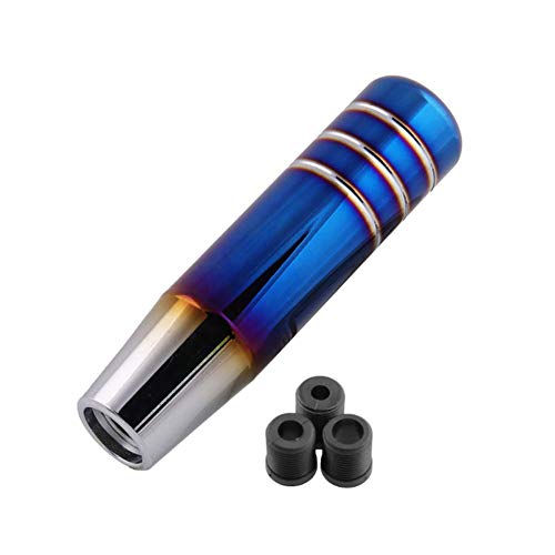 13cm Perilla de Cambio de Marchas,MoreChioce Pomo de Palanca de Cambios Accesorios Interior para Coche Universal Gear Shift Knob in Aleación de Aluminio con 3 Adaptadores,Plata + Azul