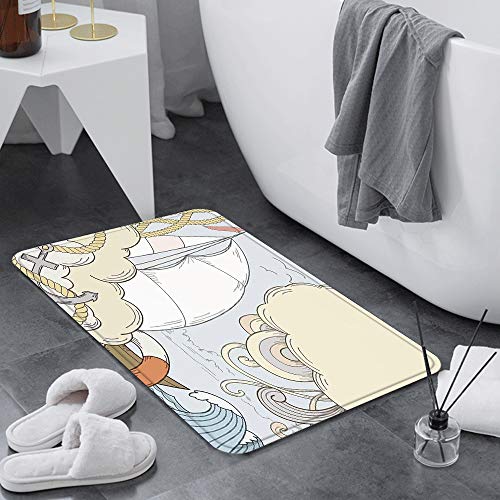 Alfombra de Baño Antideslizante 60x100 cm,Ancla, marinero retro con tema de crucero de aventura exótica de gav,Alfombrillas Baño Microfibra Súper Suave Absorbente Tapete de Piso para Ducha,Cocina,Baño