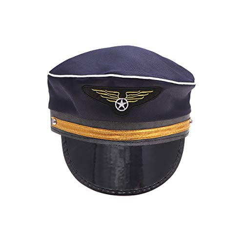 Amosfun Niños Gorro de Capitán de Avión Gorros de Disfraz Sombrero de Piloto Disfraz de Cosplay (Azul)