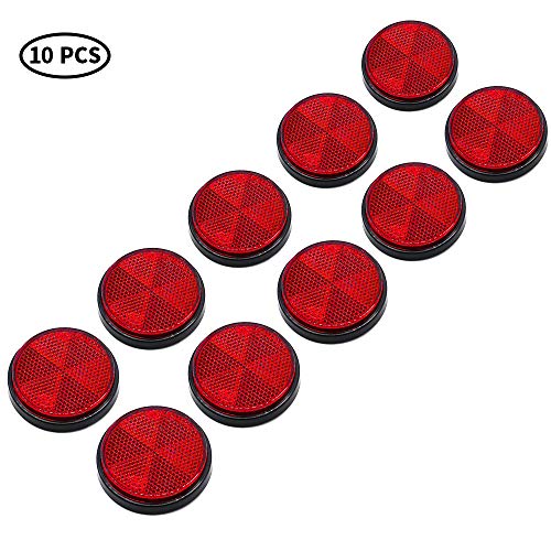 AOHEWEI 10pcs Reflectores Redondos Autoadhesivos Reflectores Circulares Reflectores Reflectantes Seguridad Traseros Adhesivos para Caravana, Camión, Remolque, Motocicleta, Tractor, Valla (Rojo)