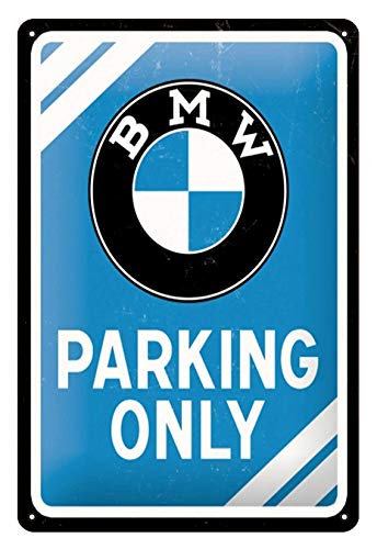 Boggevi Kells BMW – Parking Only Blue – Idea de regalo para accesorios de coche, placa de metal, diseño vintage para decoración – Cartel de metal regalo 200 mm x 300 mm – TPH0044
