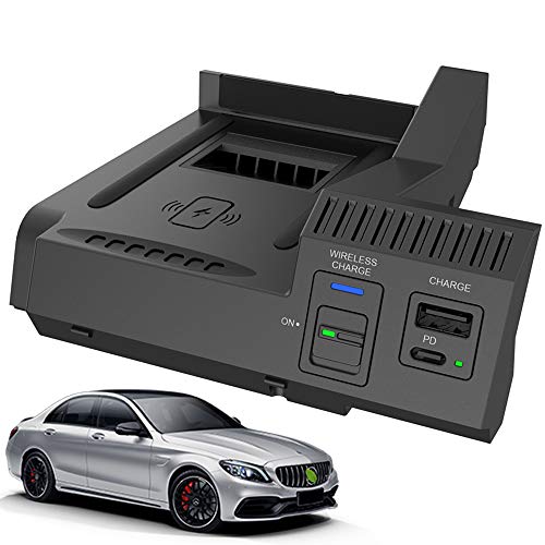 Braveking1 2021 Nuevo Cargador Inalámbrico Coche Auto para Mercedes-Benz C-Class GLC AMG 2015-2021 Consola Central Panel, 15W Qi Carga Rápida Teléfono Cargador con USB y 18W PD para iPhone Samsung