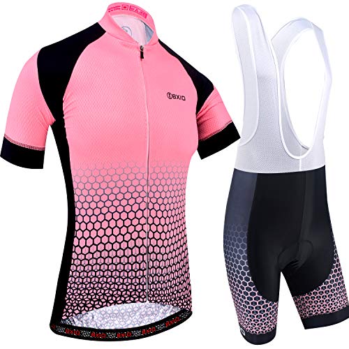 BXIO Maillot Ciclismo Mujer, Ciclismo Conjunto de Ropa con Culotte Pantalones Acolchado 3D para Deportes al Aire Libre Ciclo Bicicleta (Patrón de Punto, XL)