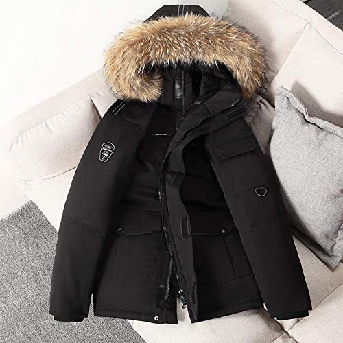 Chaqueta De Invierno Gruesa para Hombre Abrigo De Plumón De Pato Blanco Parka Cuello De Piel para Hombre Parka Cálida Ropa Abrigo De Nieve Tamaño S-3Xl XXXS Negro