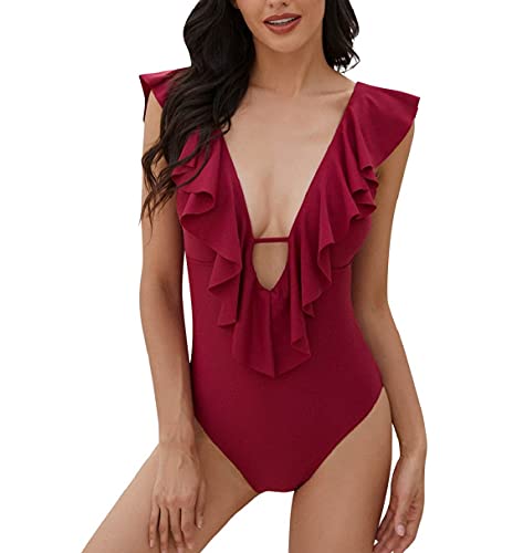 CMTOP Sexy Mujer Bikinis 2021 Conjunto De Frill Bikini Traje De Baño con Volantes Bikini Cuello en V Bañador de Baño de Una Pieza Verano