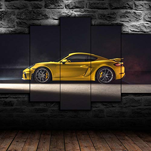 Cuadro sobre Impresión Lienzo 5 Piezas Porsch 718 Cayman GT4 Sport Car 100x55cm Cuadro en Lienzo 5 Piezas Listo para Colgar Lienzos Moderno Arte Sala Decoración Regalo