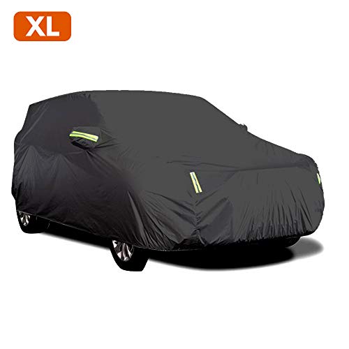 Cubierta de Coche Impermeable,KKmoon Funda Coche Exterior con 6 Tiras Rflectante,con Elastica Banda y Hebilla para Fijacion,Anti-UV Transpirable Resistente al Polvo Rasguno Nieve XL(4.15 x 1.7 x 1.5M)