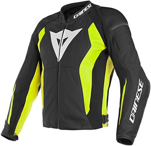 Dainese – Chaqueta de moto con protectores Nexus de piel negro/amarillo neón 52 (L), para hombre, para todo el año