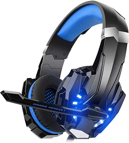 DIZA100 - Auriculares para Videojuegos para PS4, Xbox One, Ordenador, con micrófono, luz LED, Bass Envolvente, Carcasa de Aluminio para Ordenador, portátil, Mac, Nintendo Switch - Azul