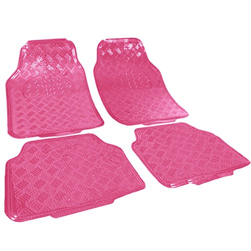 eSituro Alfombrillas para Coche Universal Alfombras Moqueta para Automovil Antideslizantes Impermeable 4 Piezas Aluminio ALU Look Rosa SCM0068