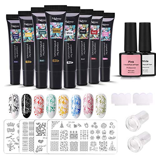 Esmaltes de Gel Estampado Uñas Kit, MYSWEETY 8 Colores Nail Art Stamping Gel Set con 4 Estampado Uñas Mandala, 2 Raspadores, 2 Estampadores Silicona