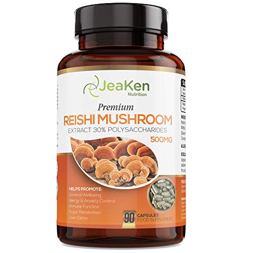 GANODERMA LUCIDUM REISHI PURO CAPSULAS - Vitaminas Defensas Fortalece el Sistema Inmunitario - Extracto de Seta 30% Polisacáridos - 90 Cápsulas de Alta Resistencia sin Gluten y sin Alérgenos