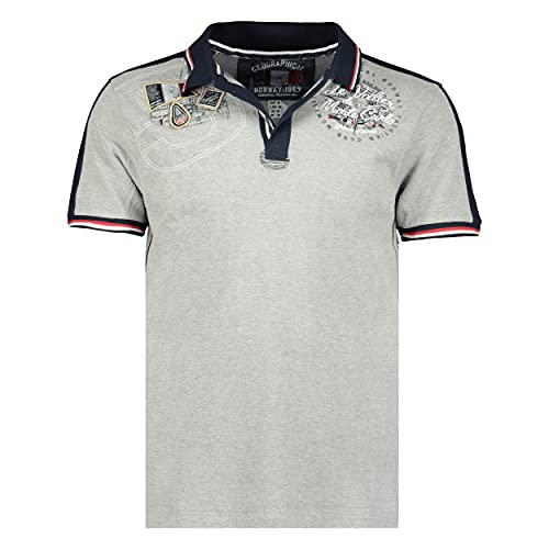 Geographical Norway Kalvin Men – Polo para hombre, estampado clásico, algodón, manga corta, cuello de botón, informal, informal, estilo clásico gris melangen. L