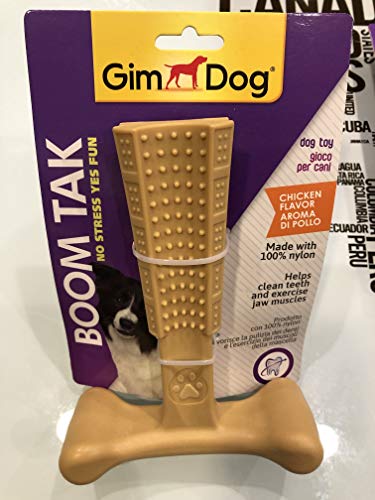 GimDog Boom Tak T-Bone con aroma a pollo, juguete para perros para masticar (S 10,1 cm)