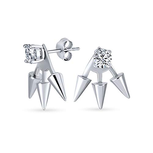 Goth Triple Spike Point Flecha Cubic Zirconia Chaqueta Pendientes para Mujeres 925 Plata esterlina