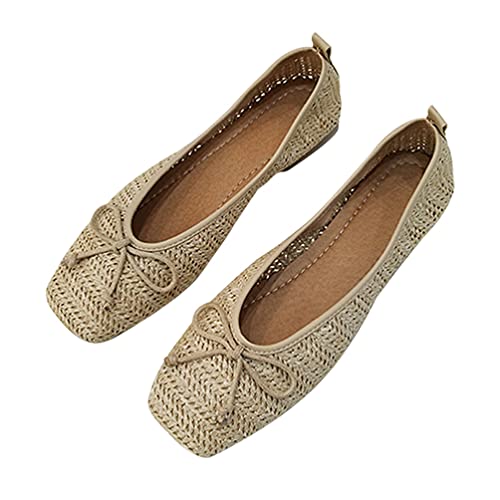 Happyyami 1 par de Zapatos Planos Tejidos para Mujer Zapatos de Estilo Retro para Mujer con Parte Superior de Corte Bajo