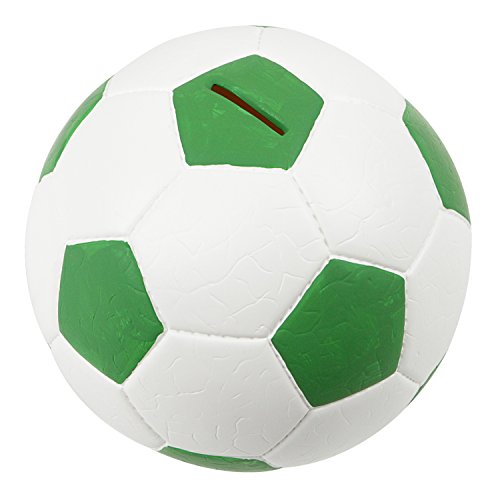 HMF 4790 alcancía pelota de fútbol imitación de piel, Caja de caudales 15 cm diámetro, blanco y verde