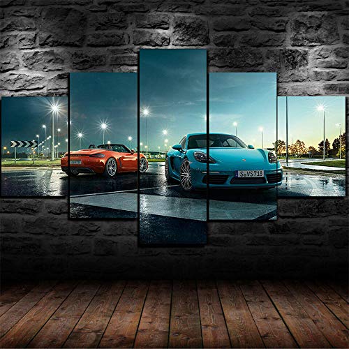 IIIUHU 5 Piezas Cuadro sobre Lienzo De Fotos Porche Cayman S 718 Boxter Lienzo Impresión Cuadros Decoracion Salon Grandes Cuadros para Dormitorios Modernos Mural Pared Listo para Colgar