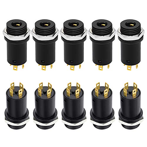 InduSKY 10 pcs Estéreo de 3,5 mm Jack de Montaje en Panel Conector Mini Hembra Socket Plug Conectores con Tuercas para Auriculares Audio Vídeo Chapado en Oro 4 Pins