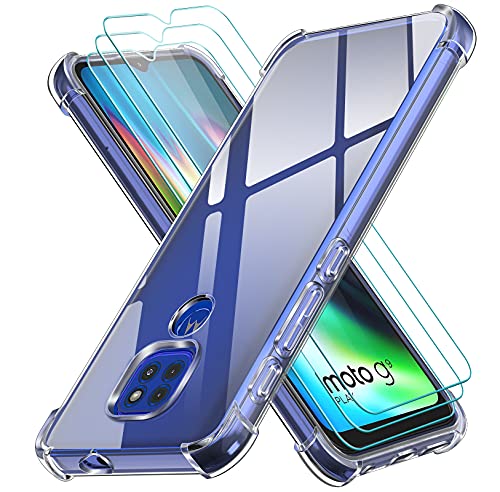 ivoler Funda para Motorola Moto G9 Play/Moto E7 Plus/Moto G9 + 3X Cristal Vidrio Templado Protector de Pantalla, Ultra Fina Silicona Transparente TPU Carcasa Airbag Anti-Choque Anti-arañazos Caso