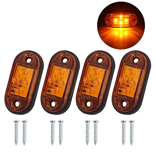 Justech 4PCS 4LED Luces Laterales Luces de Marcador de Posición Pilotos led Remolque 12V 24V Ambar Universal para Remolque Caravana Camión Autobús