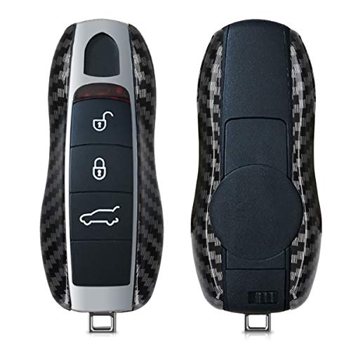 kwmobile Funda Compatible con Porsche Llave de Coche de 3 Botones (Solo Keyless) - Carcasa Dura para Llave de Coche Mando de Auto - Carbono Negro