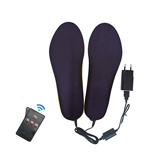 LanXi Plantillas Calefactables,Mando a Distancia para Regular la Temperatura Calentadores de pies, Recargable,Mujeres Hombres Plantillas calefactables de Felpa (Negro, 41-46)